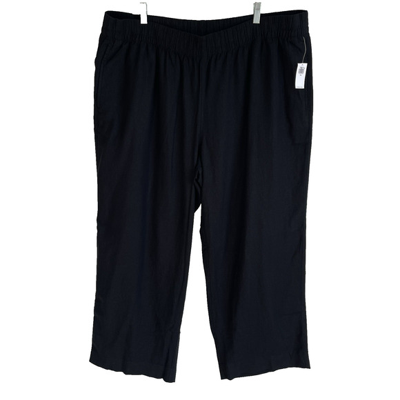 Old Navy Women's XXL Linen blend Wide Leg Pull On Pants Comfort Waist Black - Picture 1 of 15